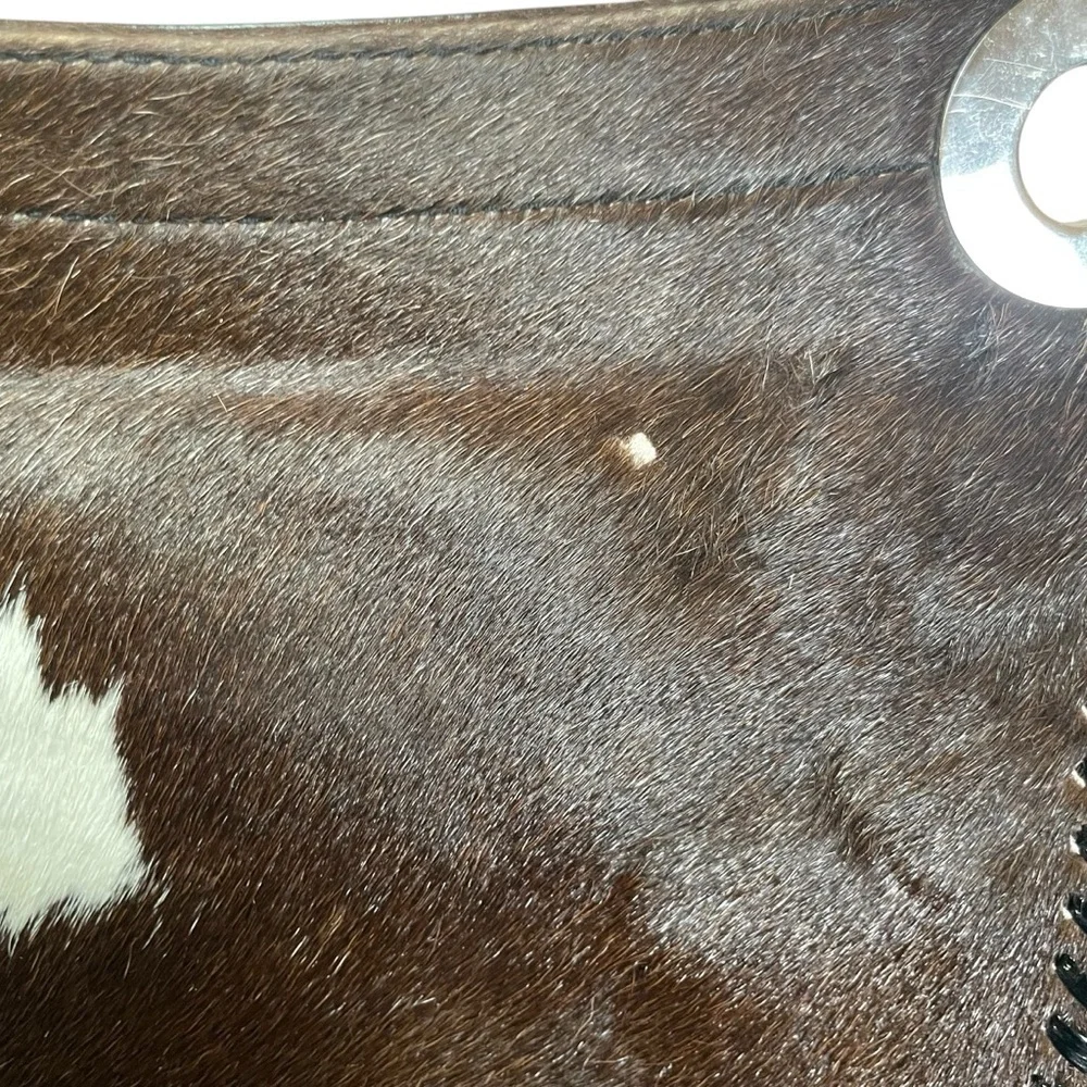 Black Leather Brown‎ White Cowhide Boho Purse Mondrina Handbag Western Cowgirl